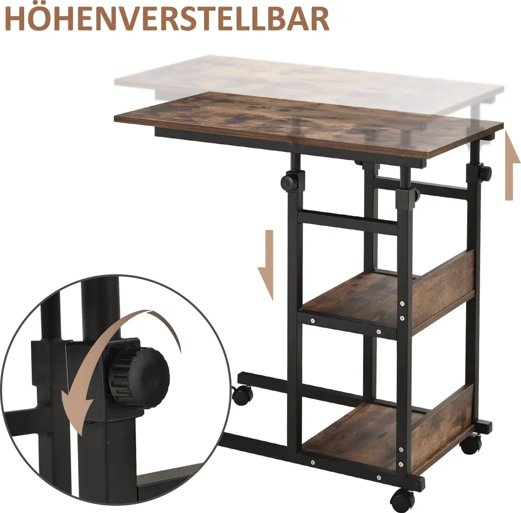 Bureau mobile pour ordinateur et table de lit avec étagères de rangement