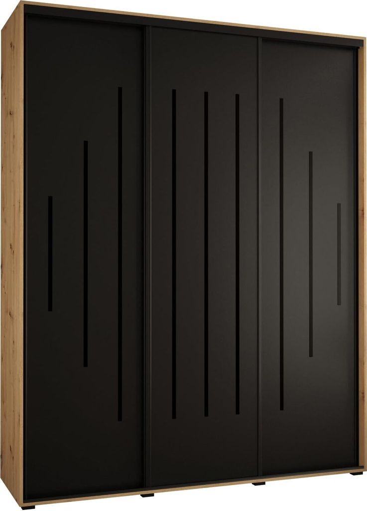 MEBLE KRYSPOL Cannes 12 Schrank mit 3 Schiebetüren - 205,2x190x60 cm - Artisan Schwarz Schwarz