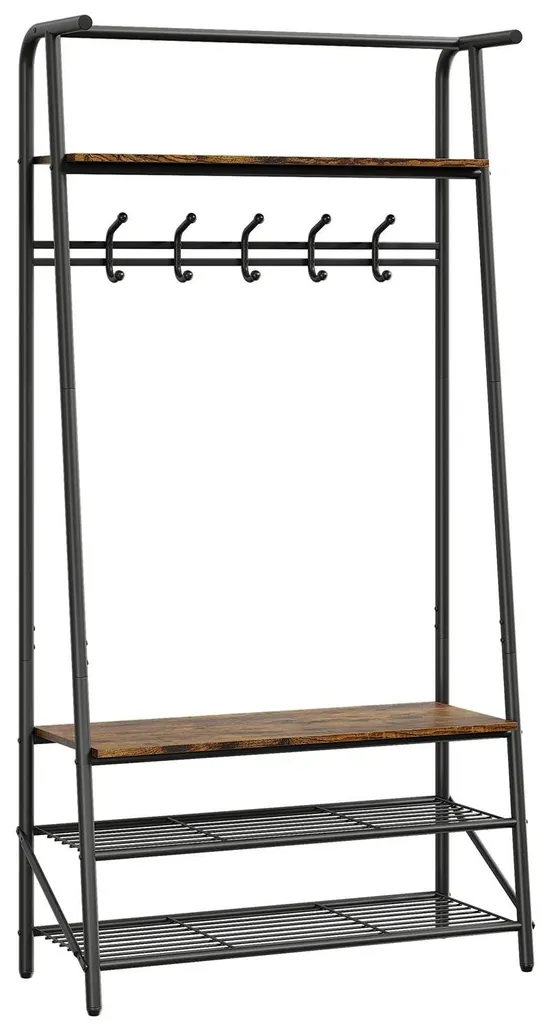 Portemanteau d'entrée avec banc 60 cm en fer marron et porte-sacs