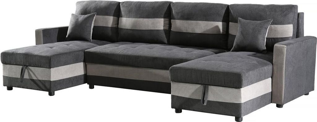 Panorama-Sofa mit Schlaffunktion und Stauraum "Antoine" - 5-Sitzer - Dunkelgrau/Hellgrau