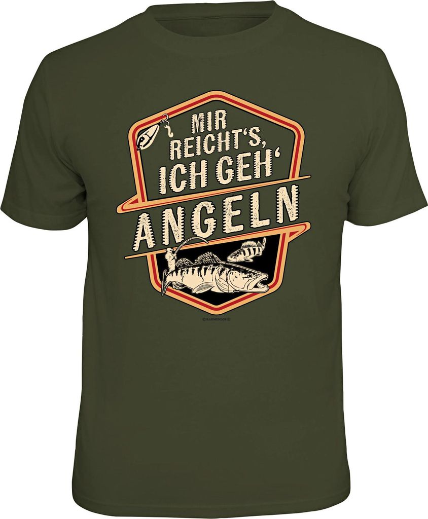 Rahmenlos Mir reichts - ich geh angeln" T-Shirt Herren (Oliv) Größe L"