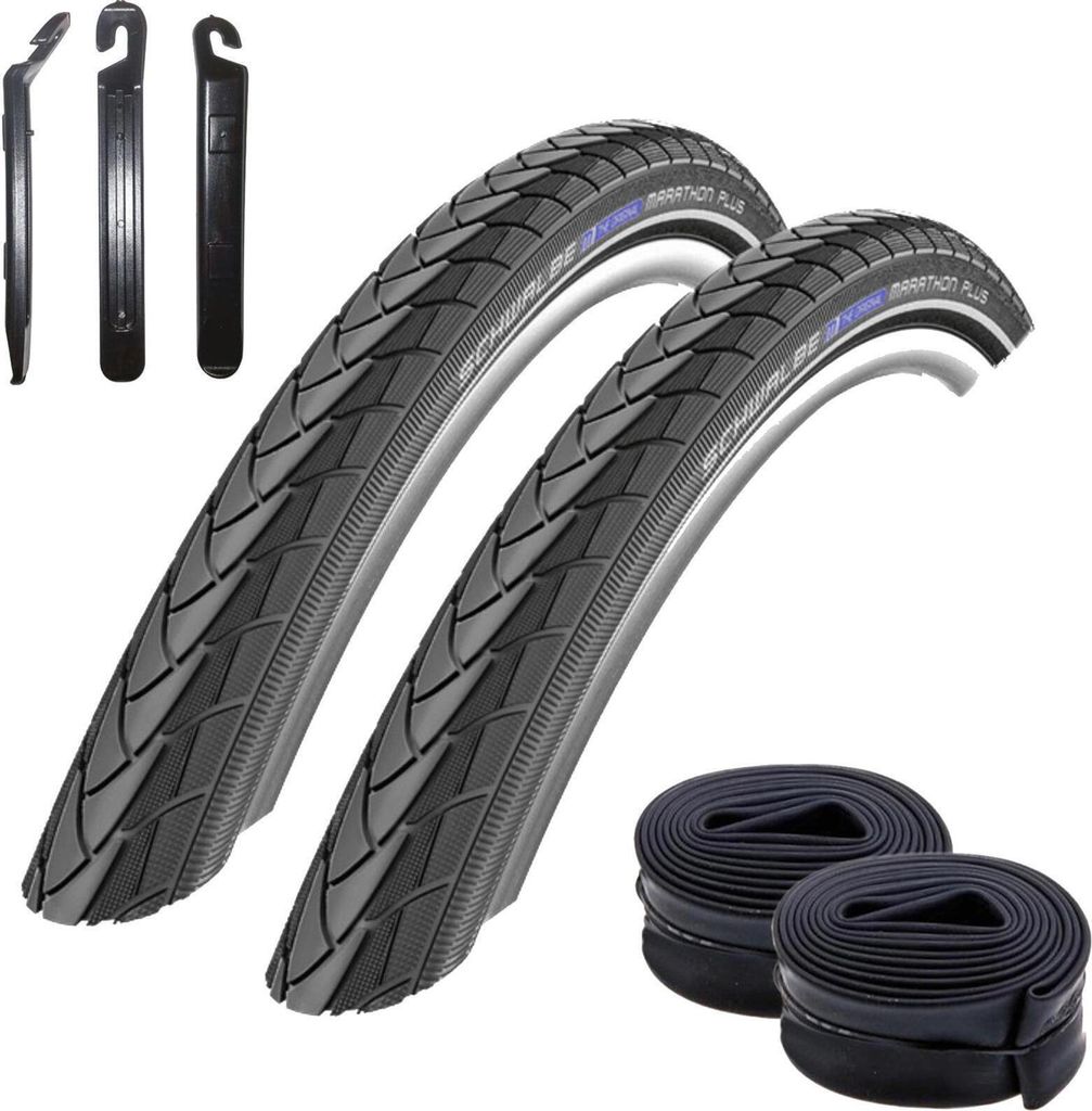 2x Schwalbe Marathon Plus Fahrradreifen 28 x 1.40 Zoll 37-622 + DV 17 + Reifenheber