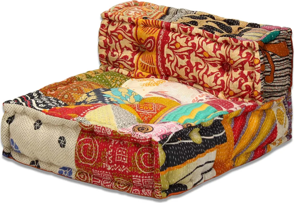 Pouf 3 places en tissu patchwork multicolore avec assise modulable souple - 12