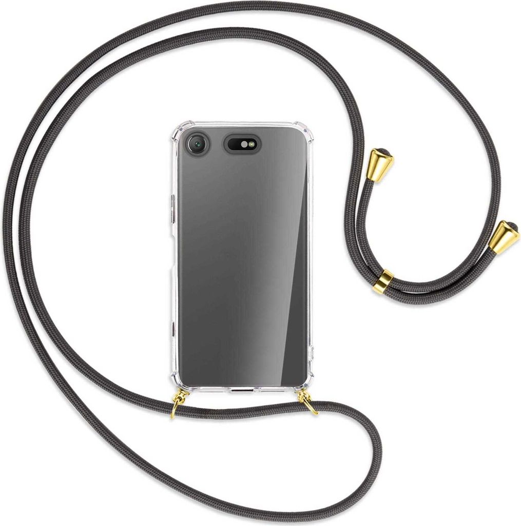 Handykette Backcover-Schutzhülle mit Band (Metall goldfarben) für Sony Xperia XZ1 Compact - dunkelgrau