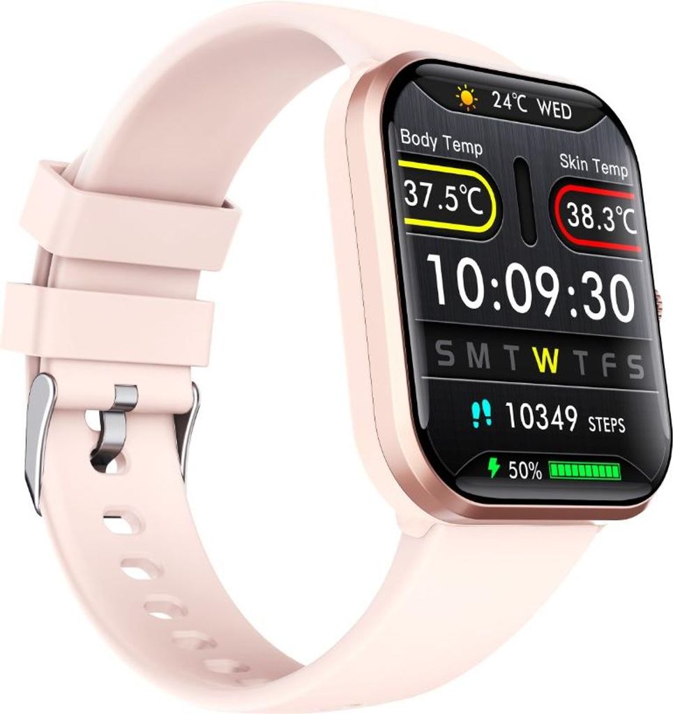 INF Smartwatch Pink Gold Health und Sport Tracker mit Metallgehäuse Silikon Armband für Alltag