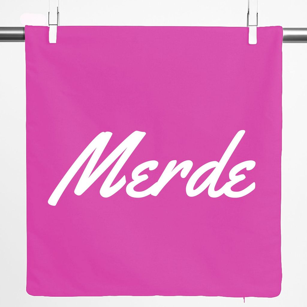 Huuraa Kissenbezug Merde französisch Schriftzug 40x40cm Fuchsia Baumwolle Dekokissenbezug Geschenkidee