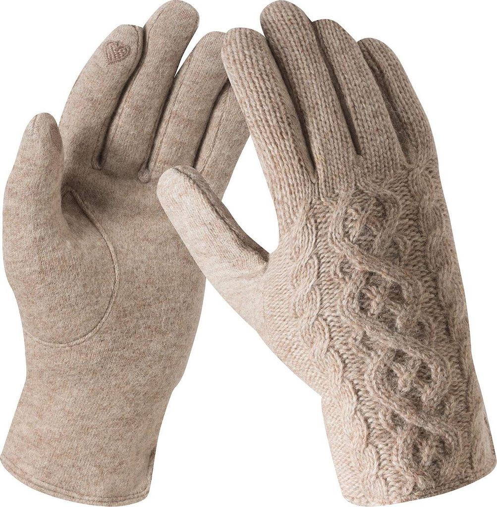 Herren Damen Wolle Strick Touchscreen Handschuhe Winterhandschuhe mit Warme Fleece Futter Warm und Winddicht für Outdoor Sport, Mann, Frau, kahki