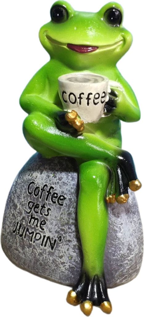 Tierdesign Statuen Grüne Sitting Frosch Trinken Kaffesteingarten Statue für Wohnkultur-Weiß