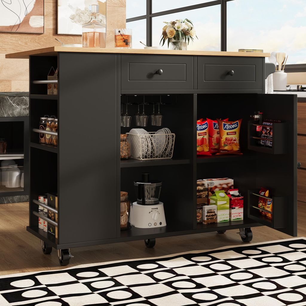 Sweiko Kücheninsel mit herausnehmbaren Trennwänden, Küchenschrank, Esszimmerwagen mit Arbeitsplatte, Buffetschrank, Esszimmerwagen mit Holzmaser...