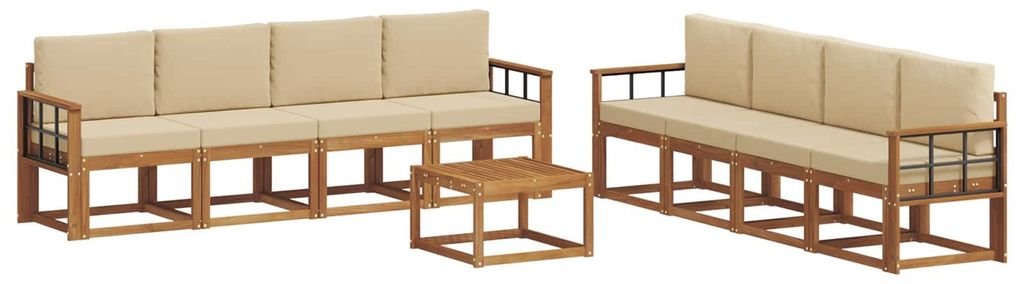 vidaXL Outdoor-Sofagarnitur 9 pcs Natur und Beige Massivholz Akazie