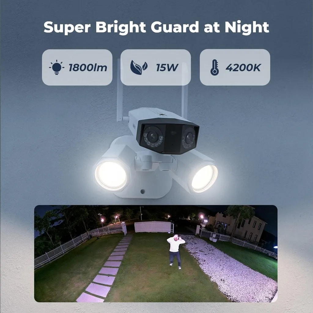 Caméra WLAN 4K 8MP Détection Intelligente et Projecteur Double Objectif