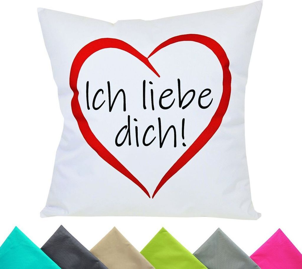JACK 1x 50x50cm Outdoor Kissenhülle Motiv Bezug Wasserabweisend Sitzkissen Garten Stuhl Lotus Effekt lustig, Farbe:Ich liebe dich