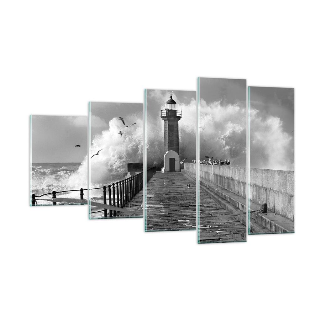 Bilder auf glas - 5 Teile - Laterne Meer Portugal - 100x60cm - Glasbilder - Wandbilder - Bilder - zum Aufhängen bereit - Wanddekoration aus Glas -...