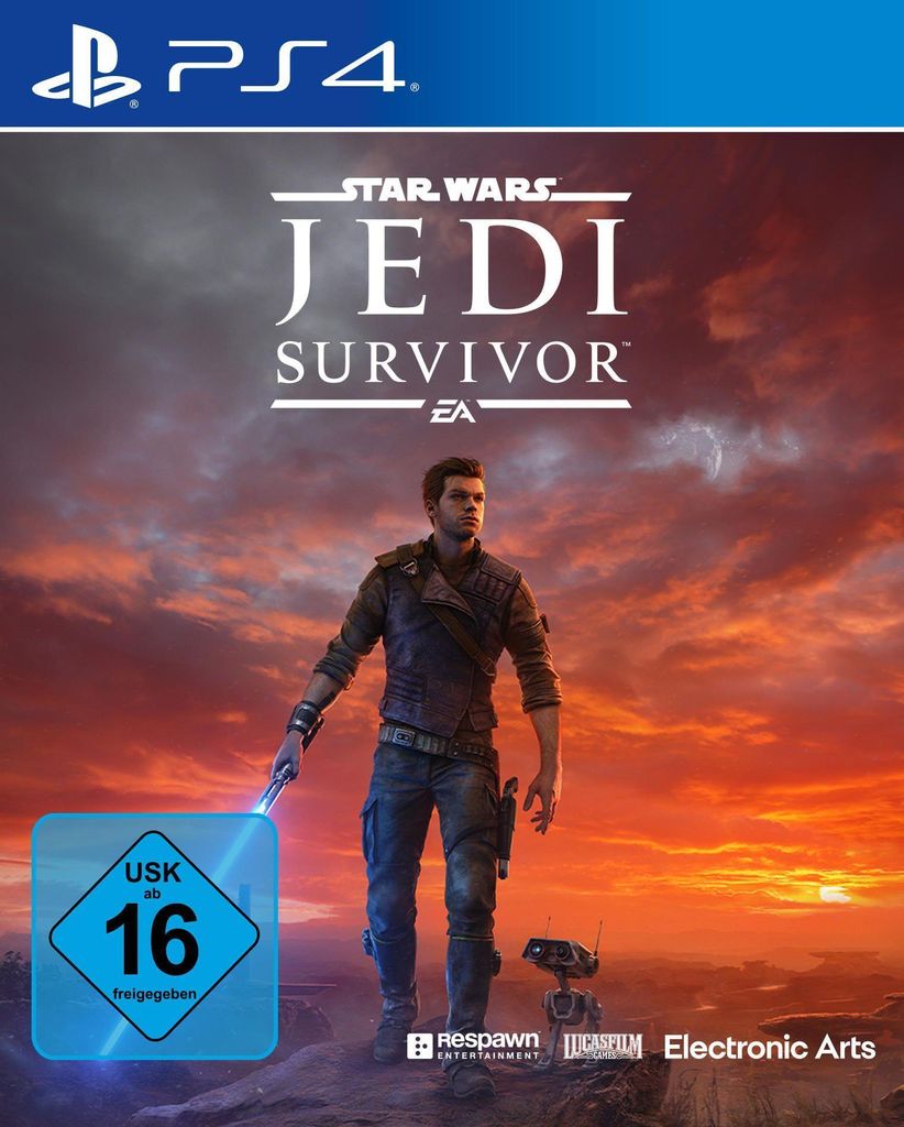 The cover art for the video game Star Wars Jedi: Survivor for PlayStation 4.