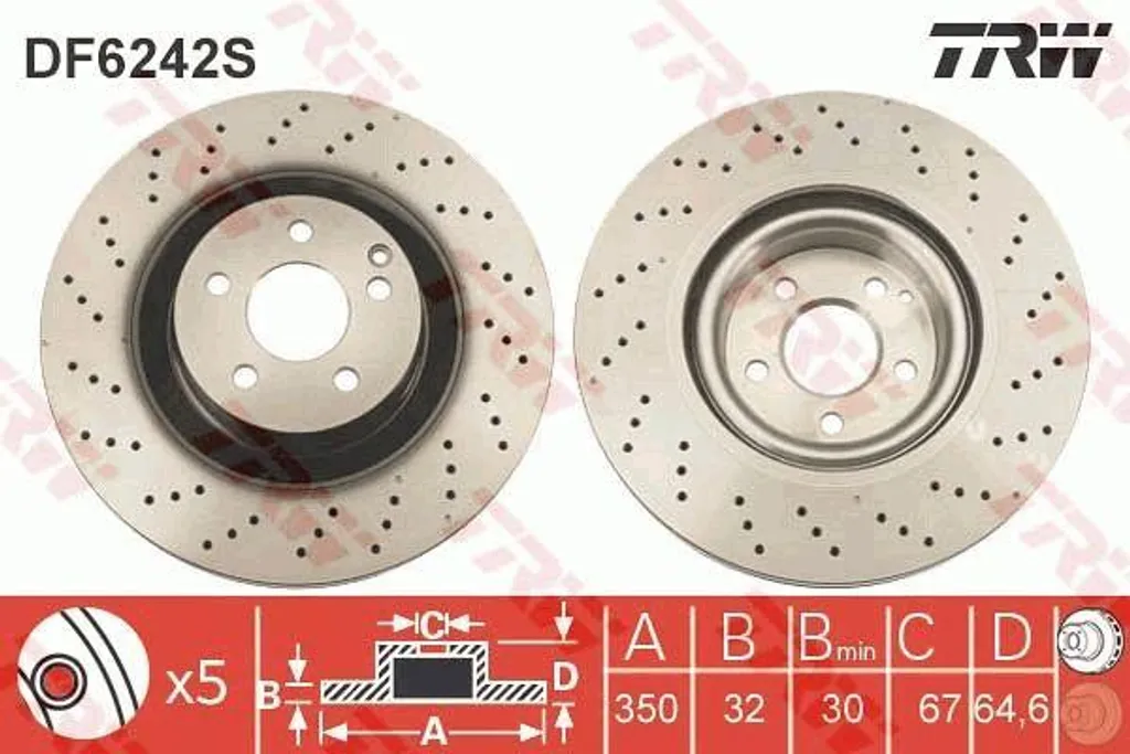 Disque de frein TRW DF6242S OE A221421161207 pour Mercedes Classe E S SL