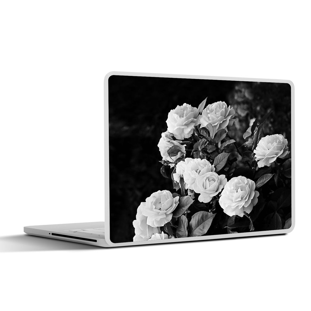 MuchoWow Laptop Aufkleber Sticker Cover Blumen - Schwarz und Weiß - Natur - Pflanzen - Rosen 30x21 cm - Sticker für Laptop - Selbstklebend