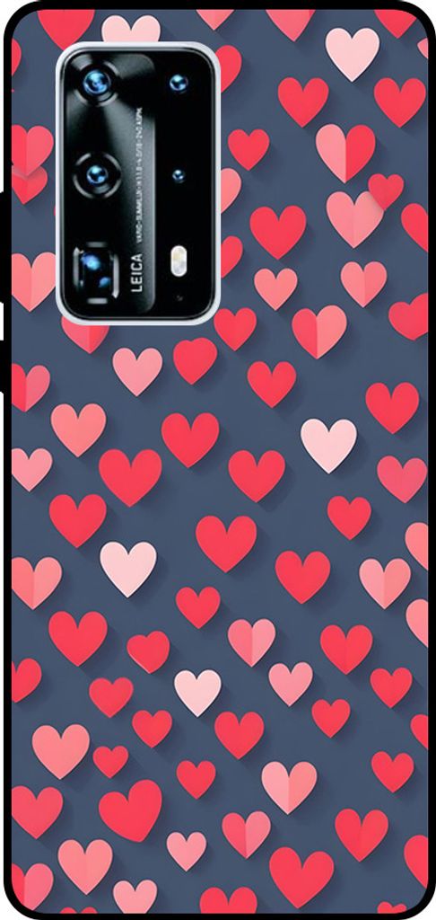 Smartphonica Telefon Fall fit für Huawei P40 Pro Plus mit rosa und roten Herzen Impressum - TPU Backcover Fall mit rosa und roten Herz-Design