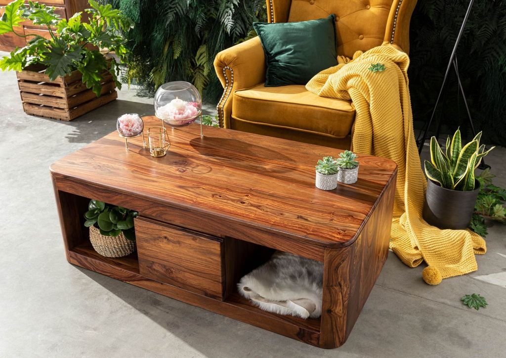 MASSIVMOEBEL24 Couchtisch Sheesham 118x65x40 walnuss gewachst TORONTO #252