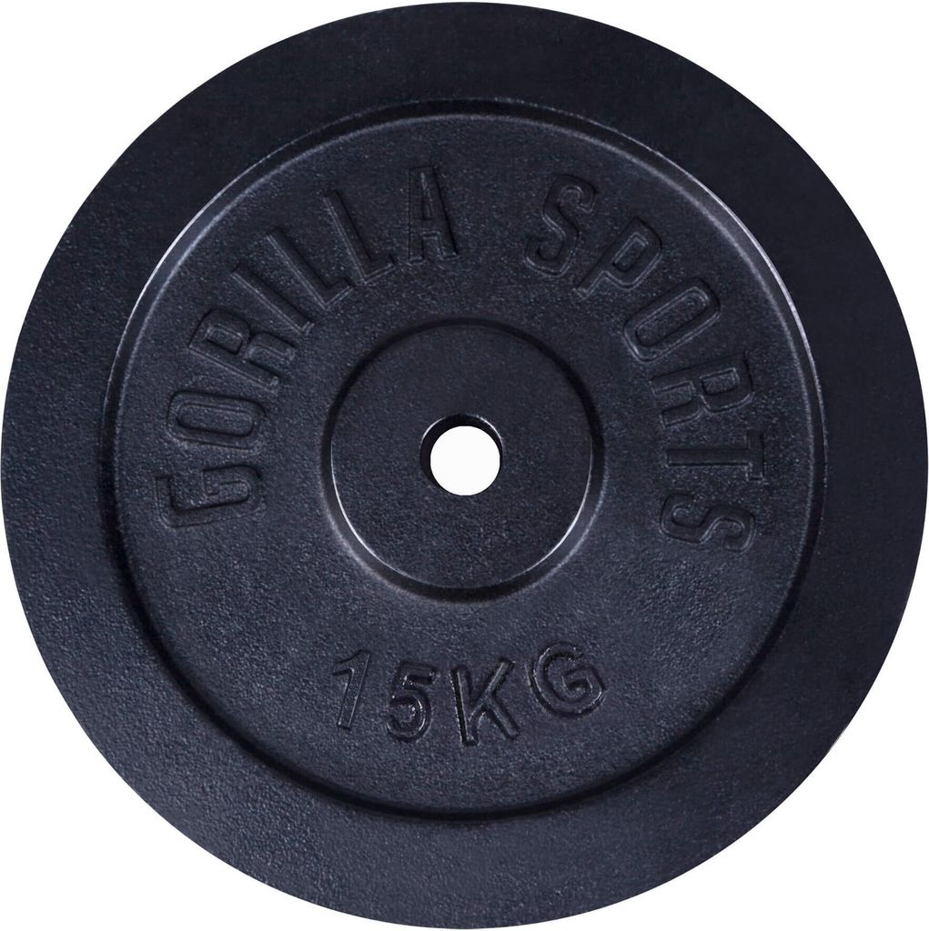 GORILLA SPORTS Hantelscheiben - 15 kg Gewichte, 30/31 mm, Gusseisen, Schwarz - Gewichtsscheiben, Bumper Plates