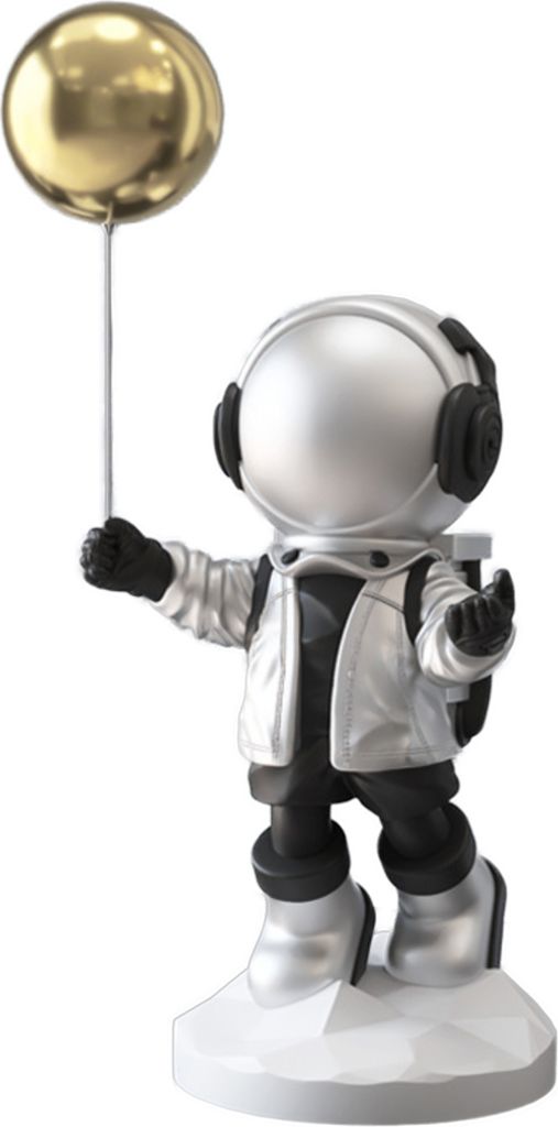 Büttner Astronaut Raumfahrer Spaceman mit Ball Statue für Wohnzimmer aus Polyresin Weltraumfigur Dekofigur Groß Science Fiction - Silber - 42 cm
