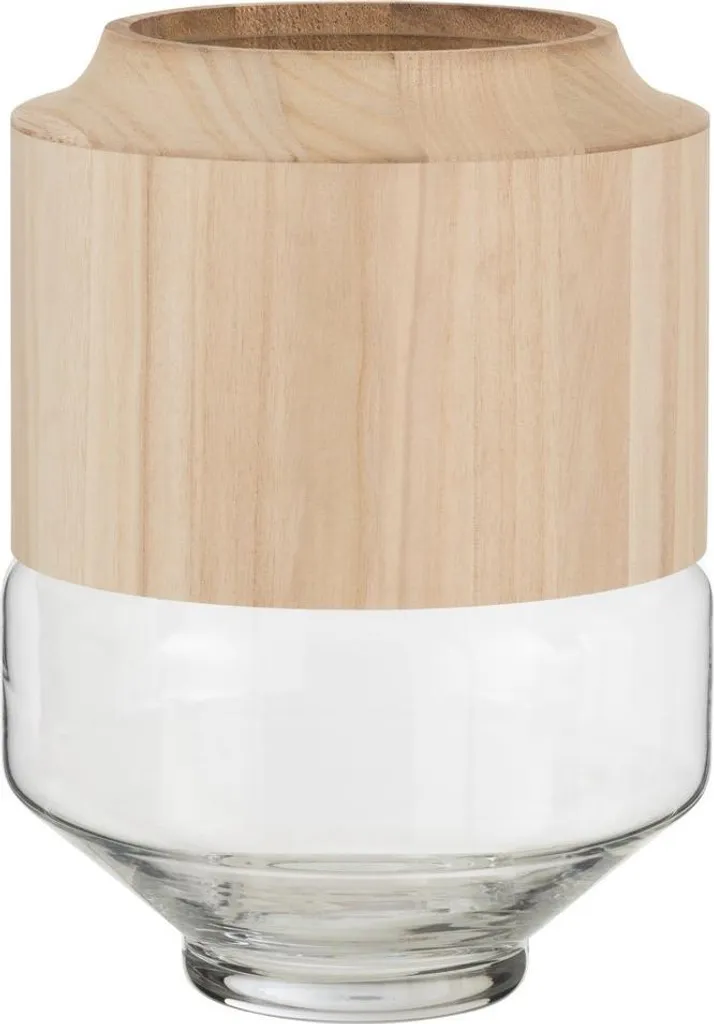 J-Line Vase Rond Haut en Bois et Verre Clair Marron Large Design