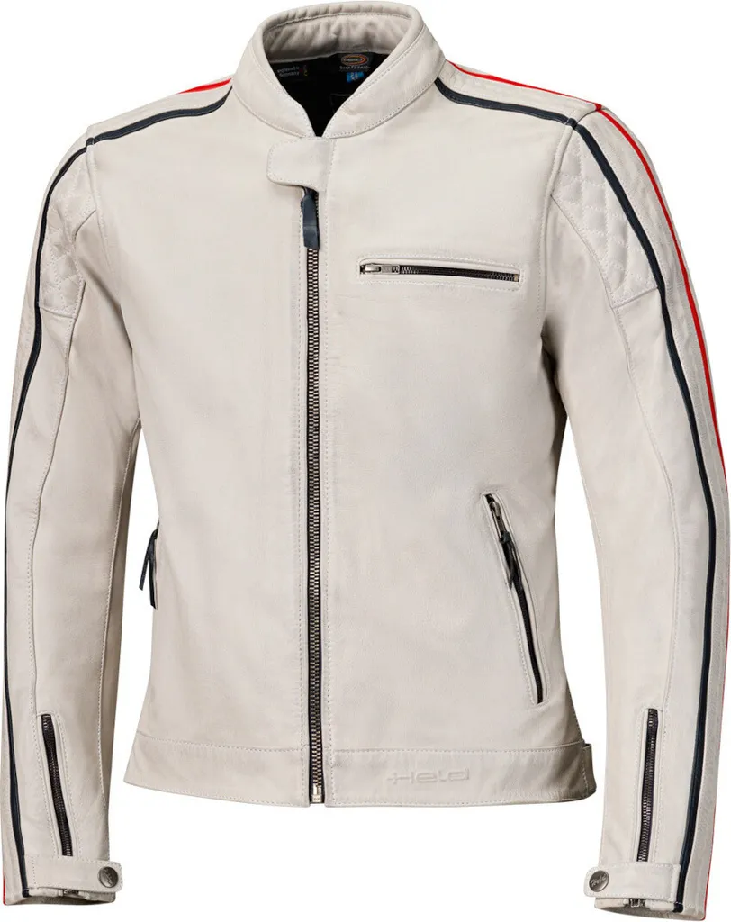 Veste cuir moto Held Brixham protection et confort blanc rouge noir 48