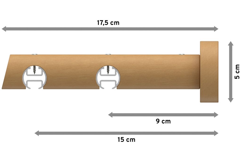 Interdeco Innenlaufstange / Gardinenstange mit Innenlauf Weiß / Buche lackiert, Typ Talent Feta (Kappe), 20 mm Ø 2-läufig, 280 cm