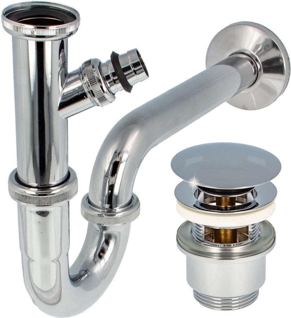 tecuro Siphon mit Pop Up Ablaufventil verchromt - Universal Set für Waschtisch / Waschbecken