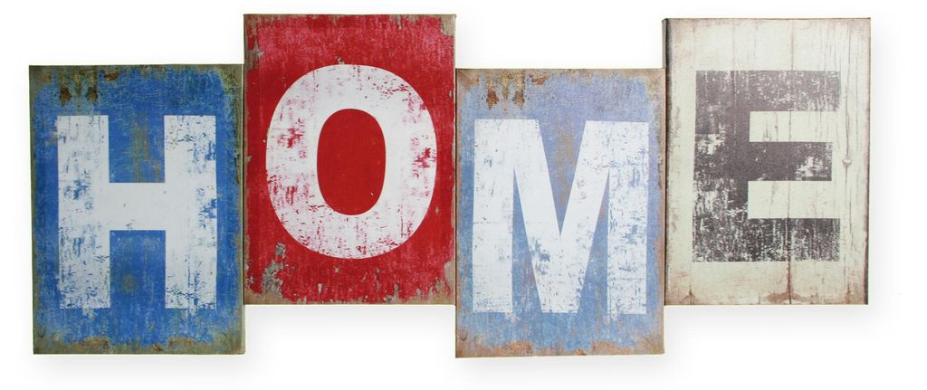 Bild Schrift Home Leinwand Shabby Retro ca. 26x60 cm Leinen auf Holzrahmen blau rot