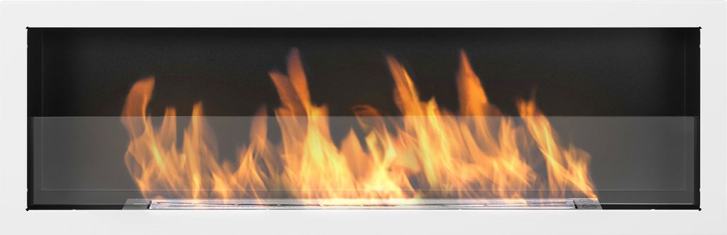 Ethanol kamin S-Line 3D 120 cm, weiß mit Glas. Bioethanolkamin zum Einbau in die Wand, biokamin.
