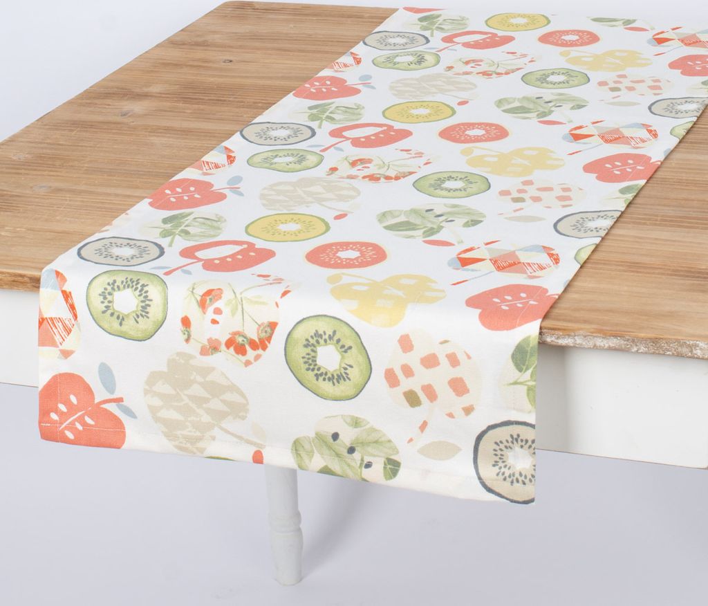 SCHÖNER LEBEN. Tischläufer Bramley Apfel Kiwi weiß rot grün beige