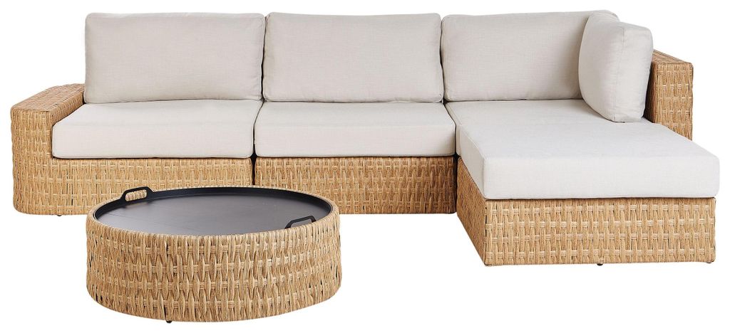 BELIANI Lounge Set Naturfarben Rattan 3-teilig Boho-Stil Produktbild 