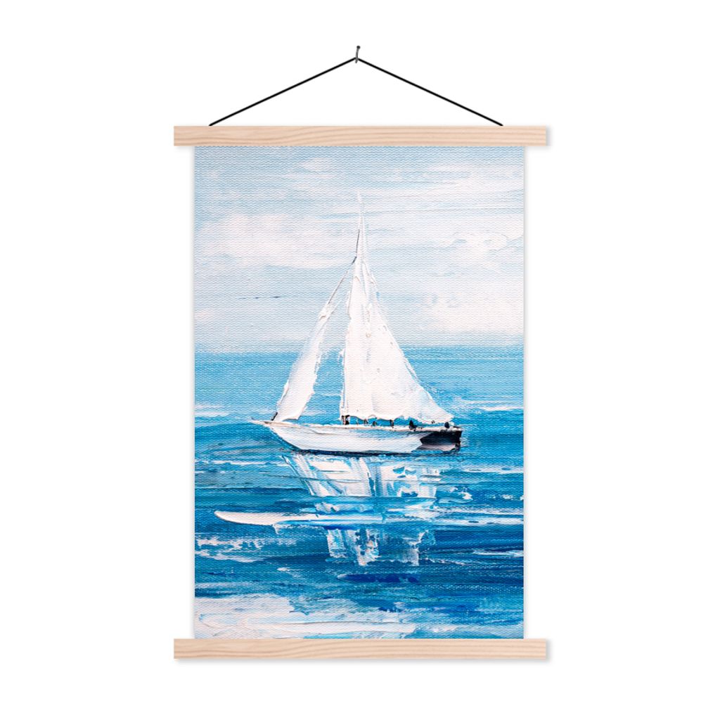 MuchoWow Textilposter Malerei - Ölfarbe - Boot - Wasser 40x60 cm mit holzfarbenen Rahmen - Poster