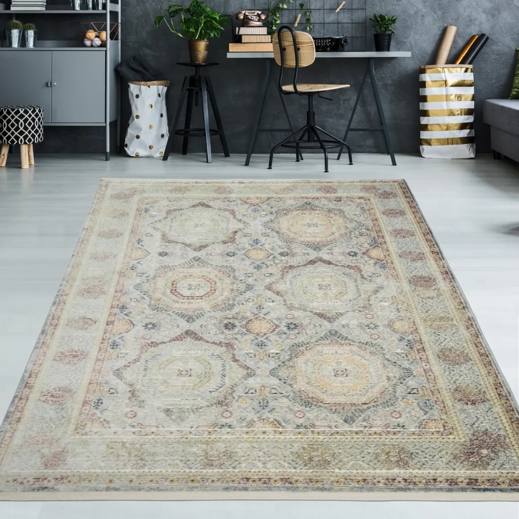 Tapis décoratif 160 x 230 cm poils courts pour salle à manger ou chambre