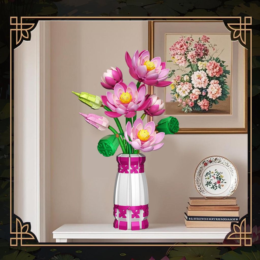 Lotusblumen Botanisches Bauset mit Vase Rosa Künstlicher Produktbild 