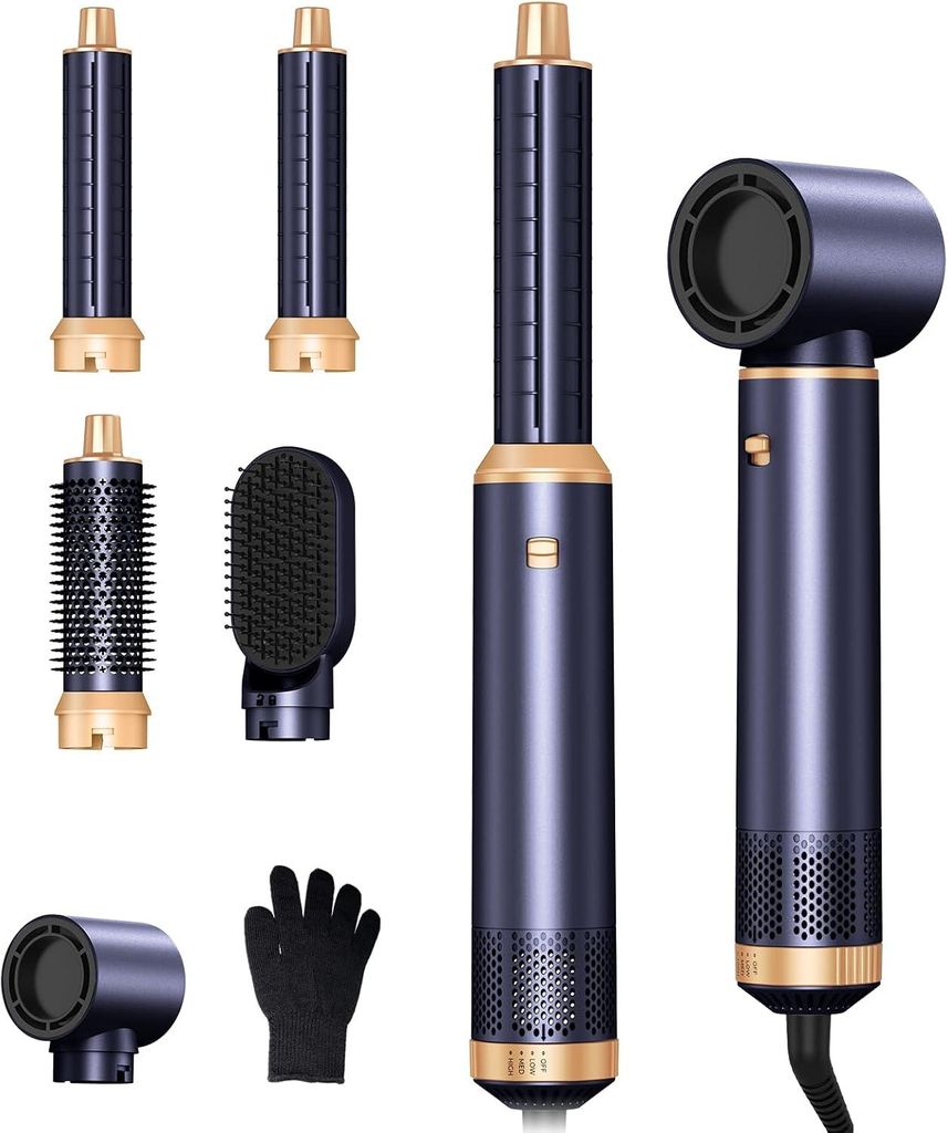 5 in 1 Hairstyler,1000W, 60000RPM, Lockenstab mit Luft Links/Rechts Air Curler, Negative Ionen Pflege,Sie dem Haar Volumen, Locken und Föhnen Sie Ha