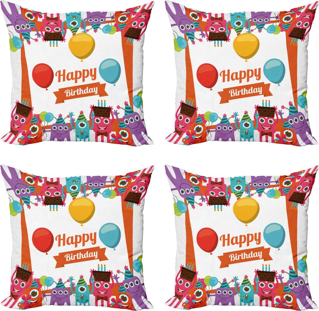 ABAKUHAUS Geburtstag Kissenbezug Set (4 Stück), Geburtstagsfeier, Moderner Doppelseitiger Digitaldruck, 60 cm x 60 cm, Mehrfarbig