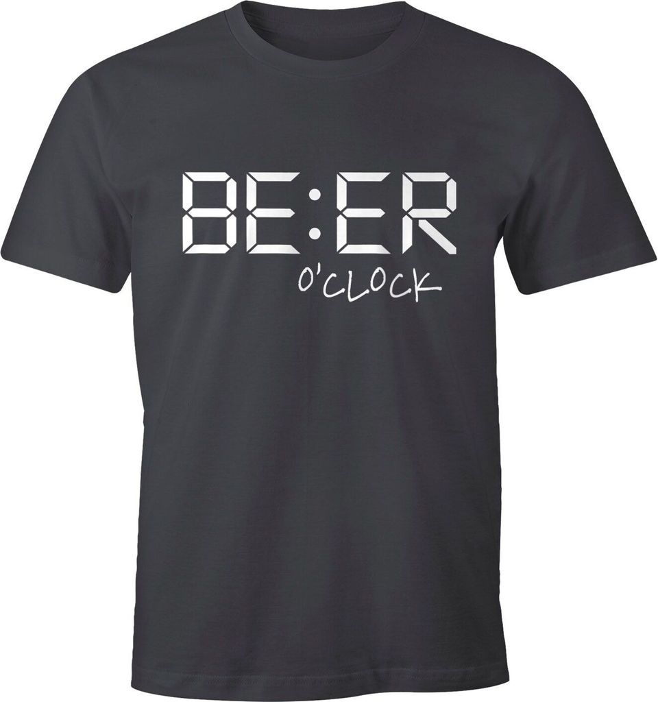 Herren T-Shirt Bier-Spruch Beer o Clock Fun-Shirt Partyshirt Spruch lustig Moonworks dunkelgrau L