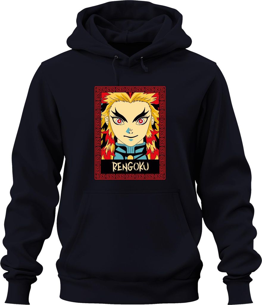 RENGOKU Kyojuro Demon Slayer Anime Flamme Geschenk Sammler Uni Hoodie Kapuzenpullover, Navy, XL