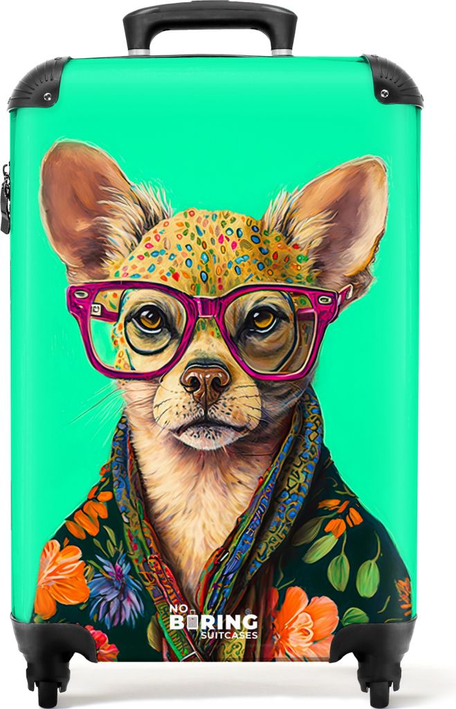 NoBoringSuitcases.com Koffer Handgepäck Trolley Rollkoffer Kleine Reisekoffer mit 4 Rollen - Brille - Tier - Hund - Blumen - Chihuahua - Cabin S...