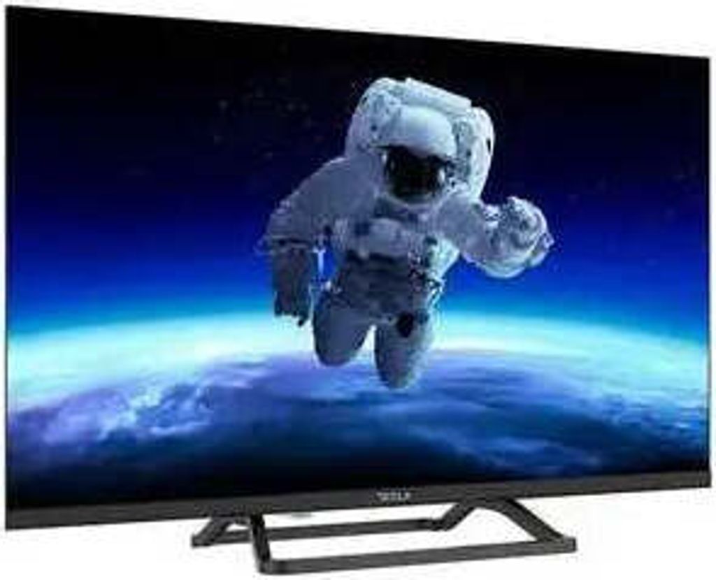 An astronaut floating in space with Earth in the background, displayed on a TV screen.