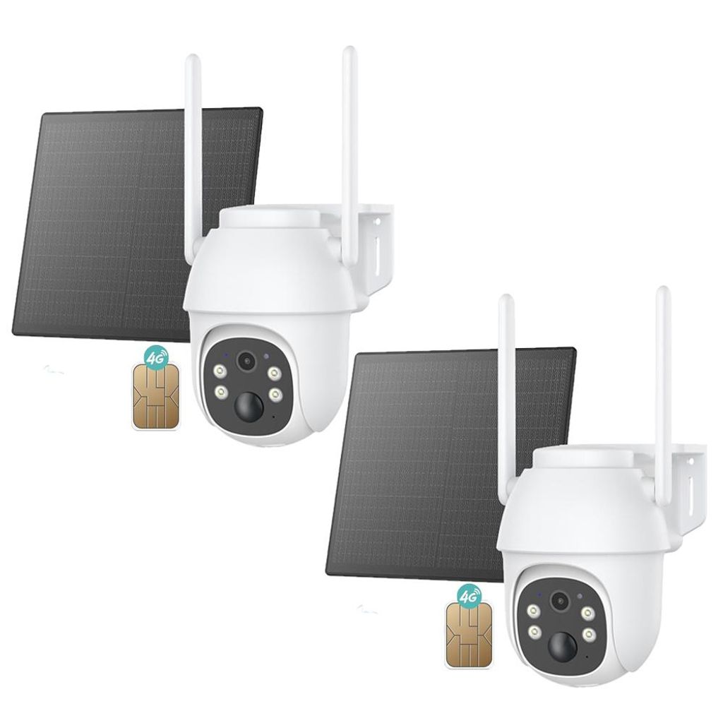 2 Stück 4G LTE Überwachungskamera Aussen Solar mit SIM Karte 2K 3MP PTZ Kabellos Kamera Ohne WLAN Outdoor Akku 355°/90° Schwenkbar Farb/IR Nach...