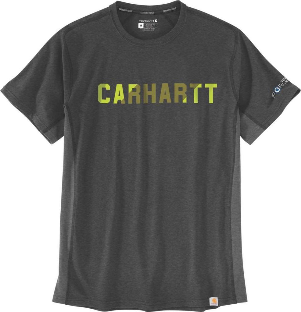 Carhartt Force Flex Block Logo T-Shirt (Dark Grey,M)