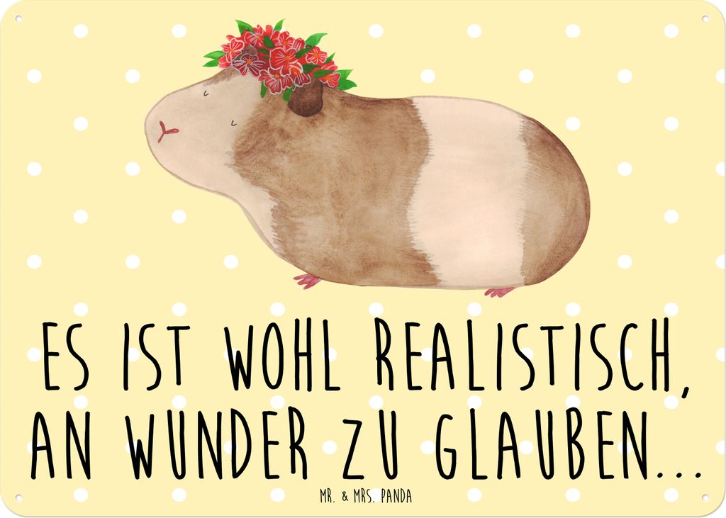 Mr. & Mrs. Panda Schild Meerschweinchen Weisheit DIN A6 - Gelb Pastell - Geschenk, Blechschild, Metallbild, Motivation, Spruch, Lustige Sprüche, W...