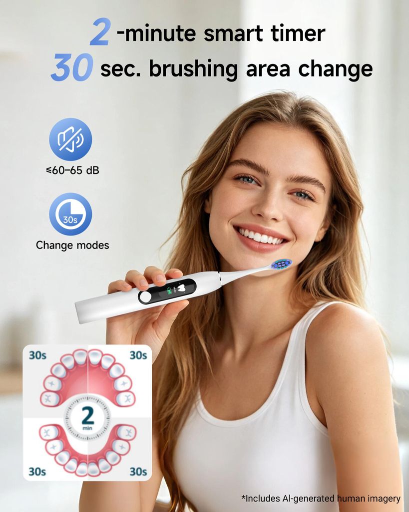 Brosse à dents électrique sonique blanche avec écran LED, Image du produit 