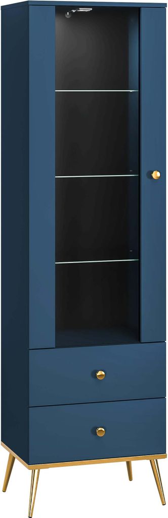 FURNLUX Vitrine Marineblau Und Gold 55cm / Hauptfarbe: Blau / Abmessungen: 55 x 190 x 40 cm