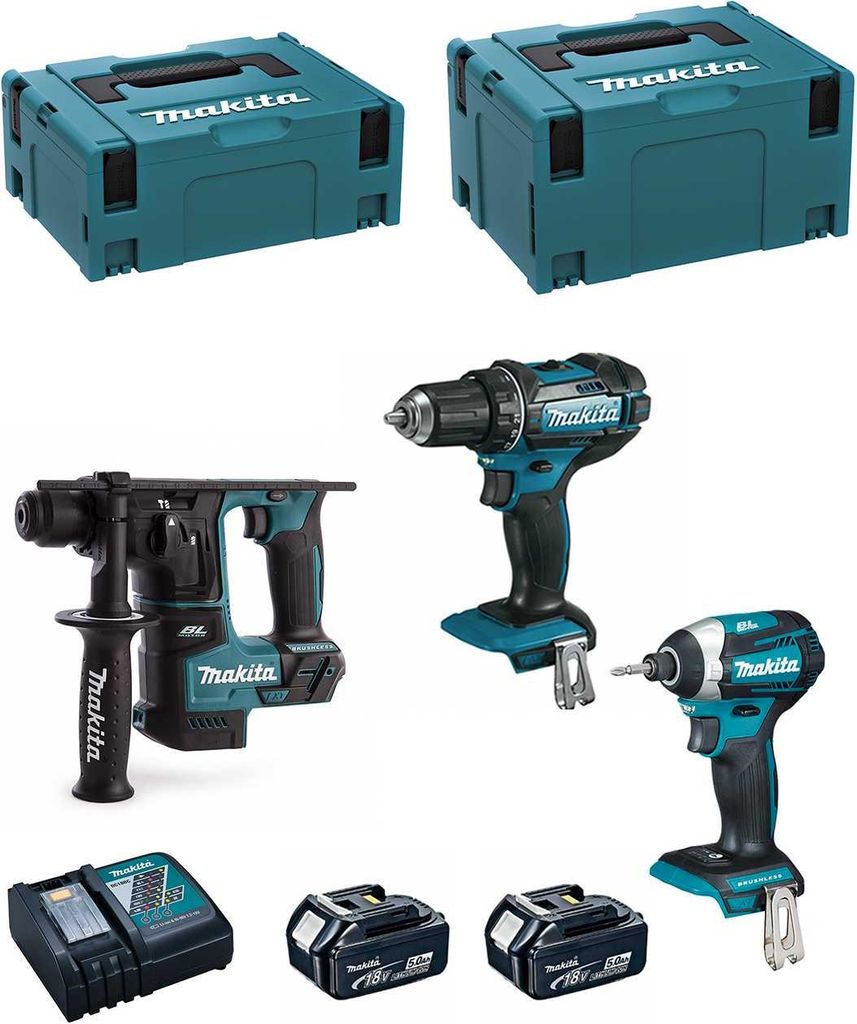 MAKITA Kit 18V MSL3P2 (DHR171 + DDF482 + DTD154 + 2 x 5,0 Ah + DC18RC + MAKPAC 2 + MAKPAC 3)