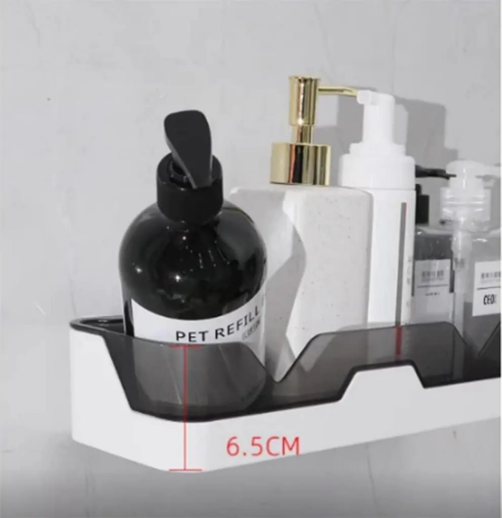 Serviteur de Douche Mural à Coller Set de 2 Tablettes de Rangement Gris - 4