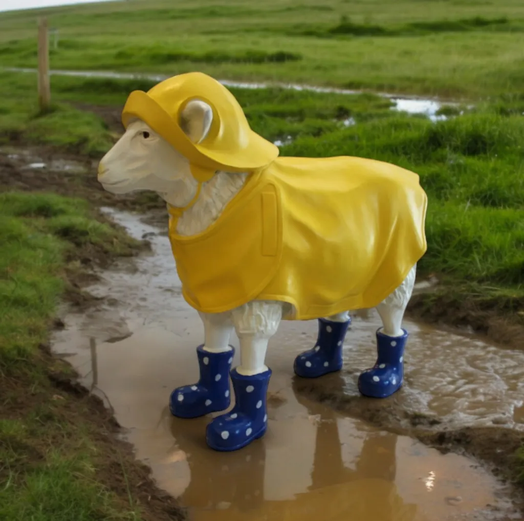 Statue Mouton Bottes en Caoutchouc 67cm Polyresine Jardin - Art Déco