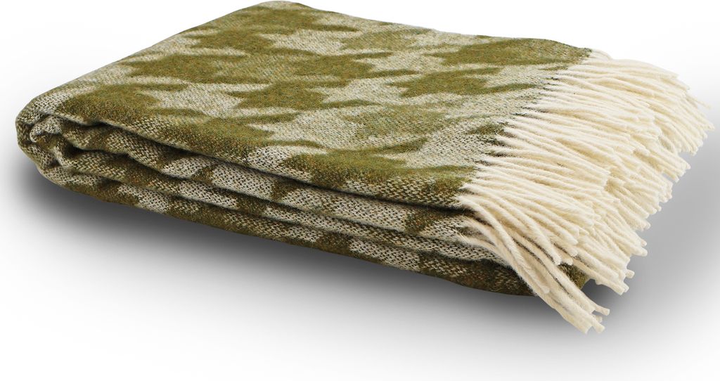 Fair De Luxe Wolldecke 100% Wolle | wärmende Wohndecke/Plaid vielseitig einsetzbar | Grün/Natur